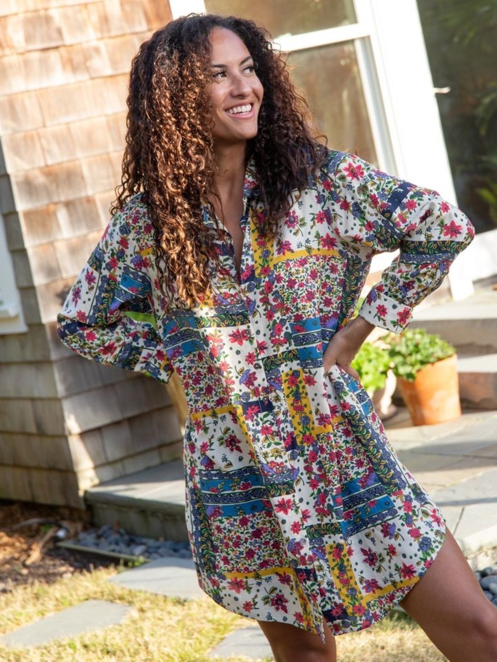 Natural Life Floral Patchwork Georgia Shirt Dress